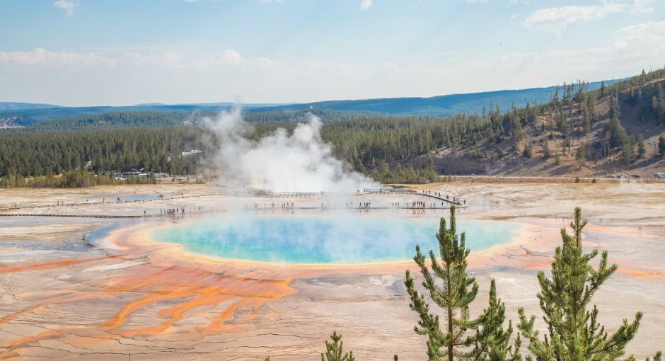 Grand Prismatic Spring is one of the most iconic stops in Yellowstone National Park. At 160-feet deep, it is the largest hot spring in the United States.